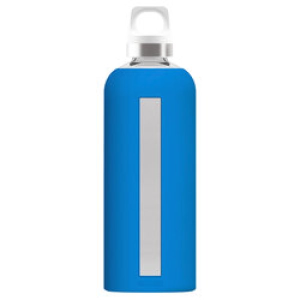 SIGG Flasche Star Electric Blue 0,85L aus Borosilikat-Glas mit Silikonhülle
