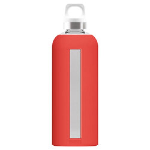 SIGG Flasche Star Scarlet 0,85L aus Borosilikat-Glas mit Silikonhülle